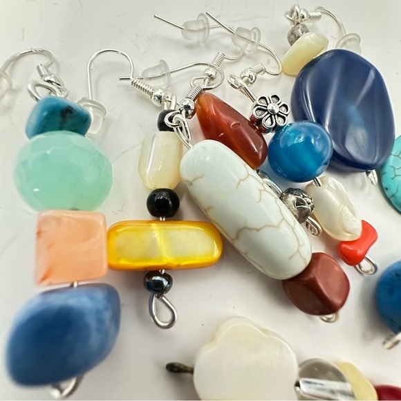 New Earrings Lot Of 10 Handmade Stones Beads Glass And Acrylic Wire Wrapped 5538 - Picture 5 of 14